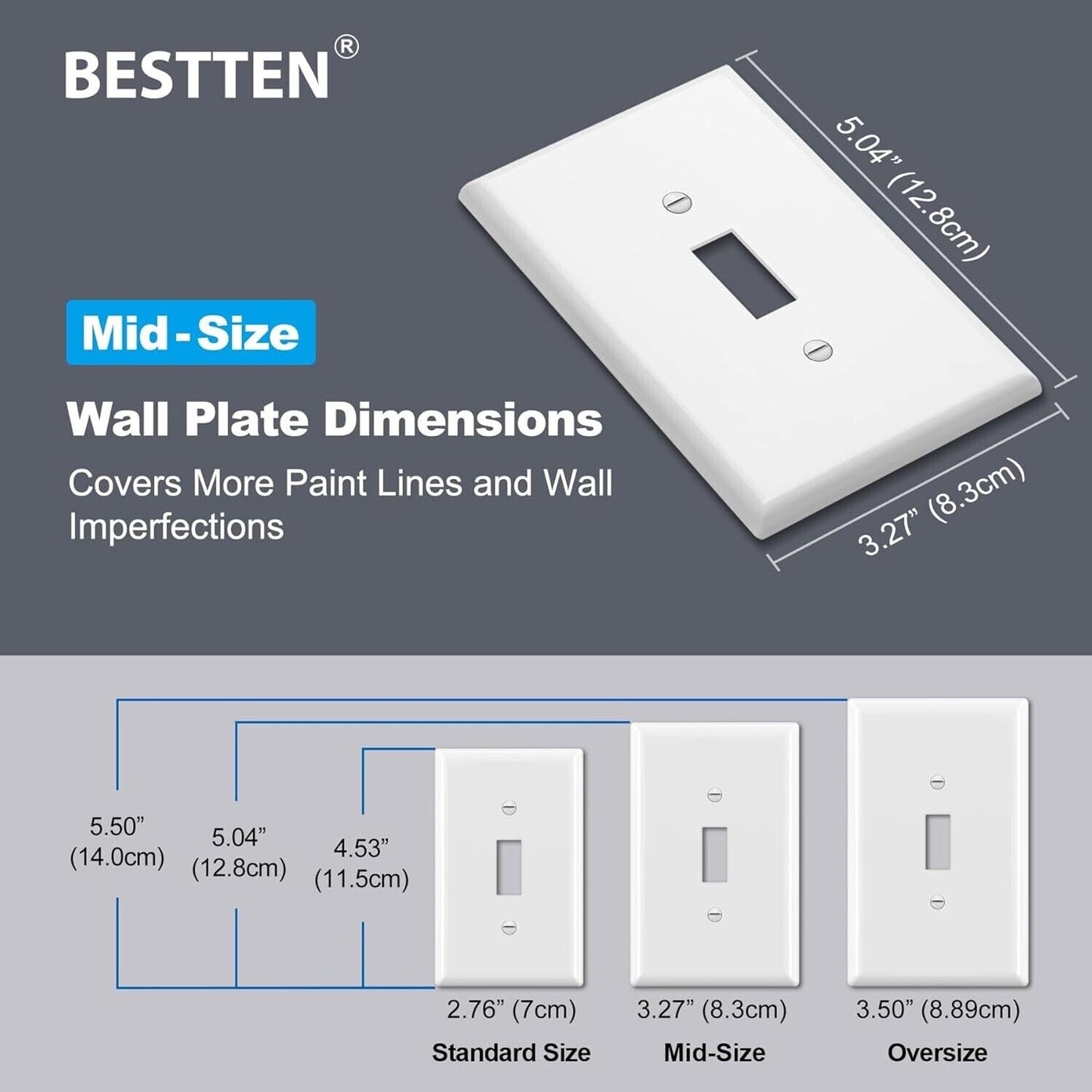 BESTTEN 20 Pack 1-Gang Toggle Wall Plate, Unbreakable Polycarbonate Light Switch