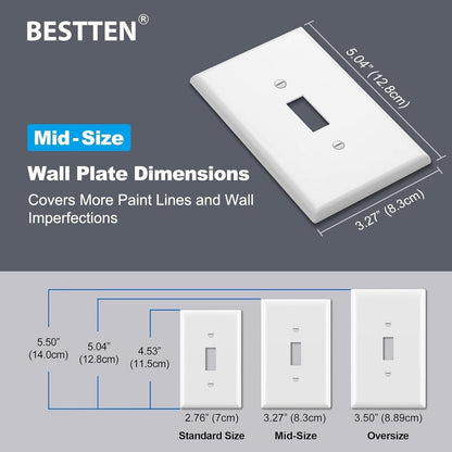 BESTTEN 20 Pack 1-Gang Toggle Wall Plate, Unbreakable Polycarbonate Light Switch