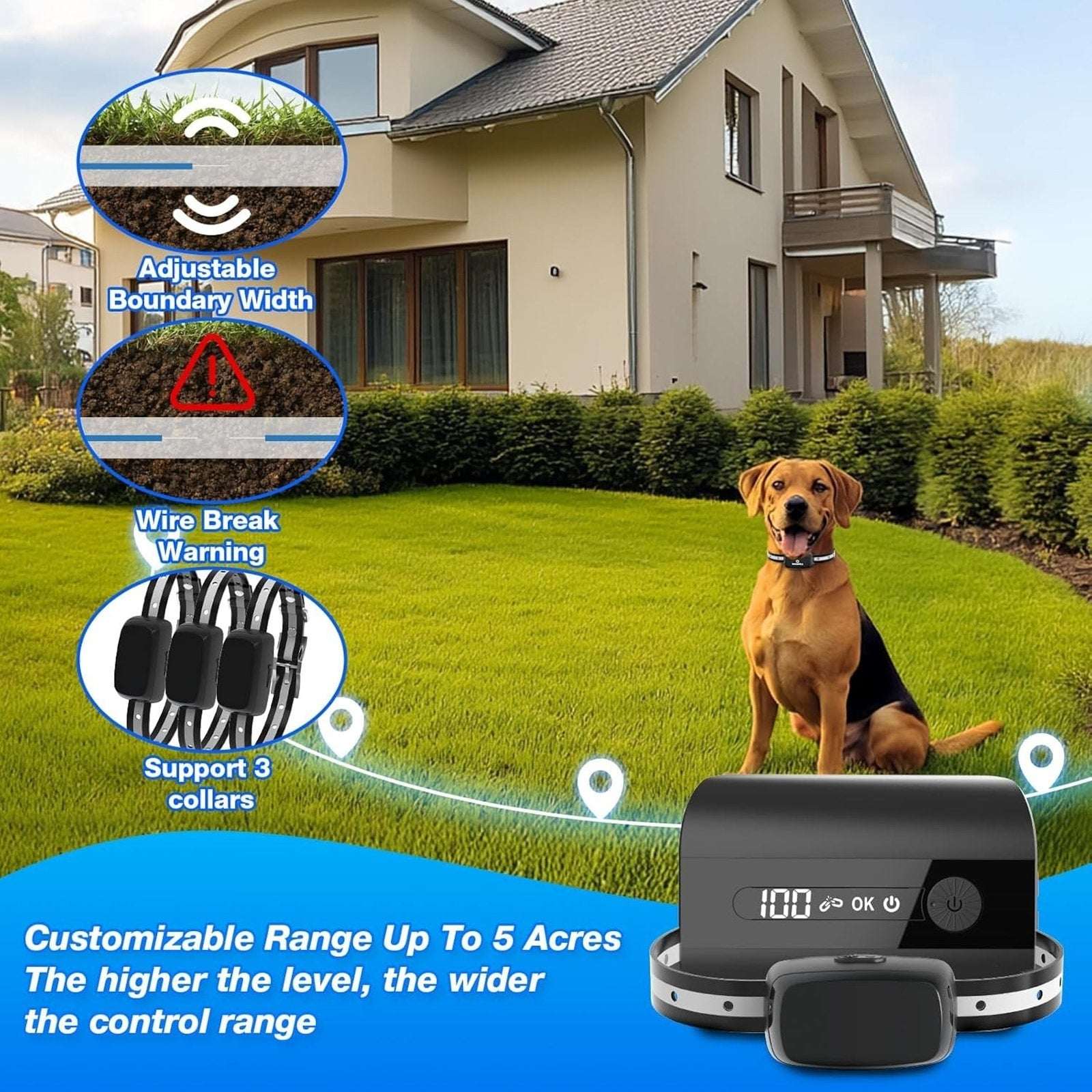 2 Dog Electric Fence InGround Pet Containment System Waterproof Training Collars