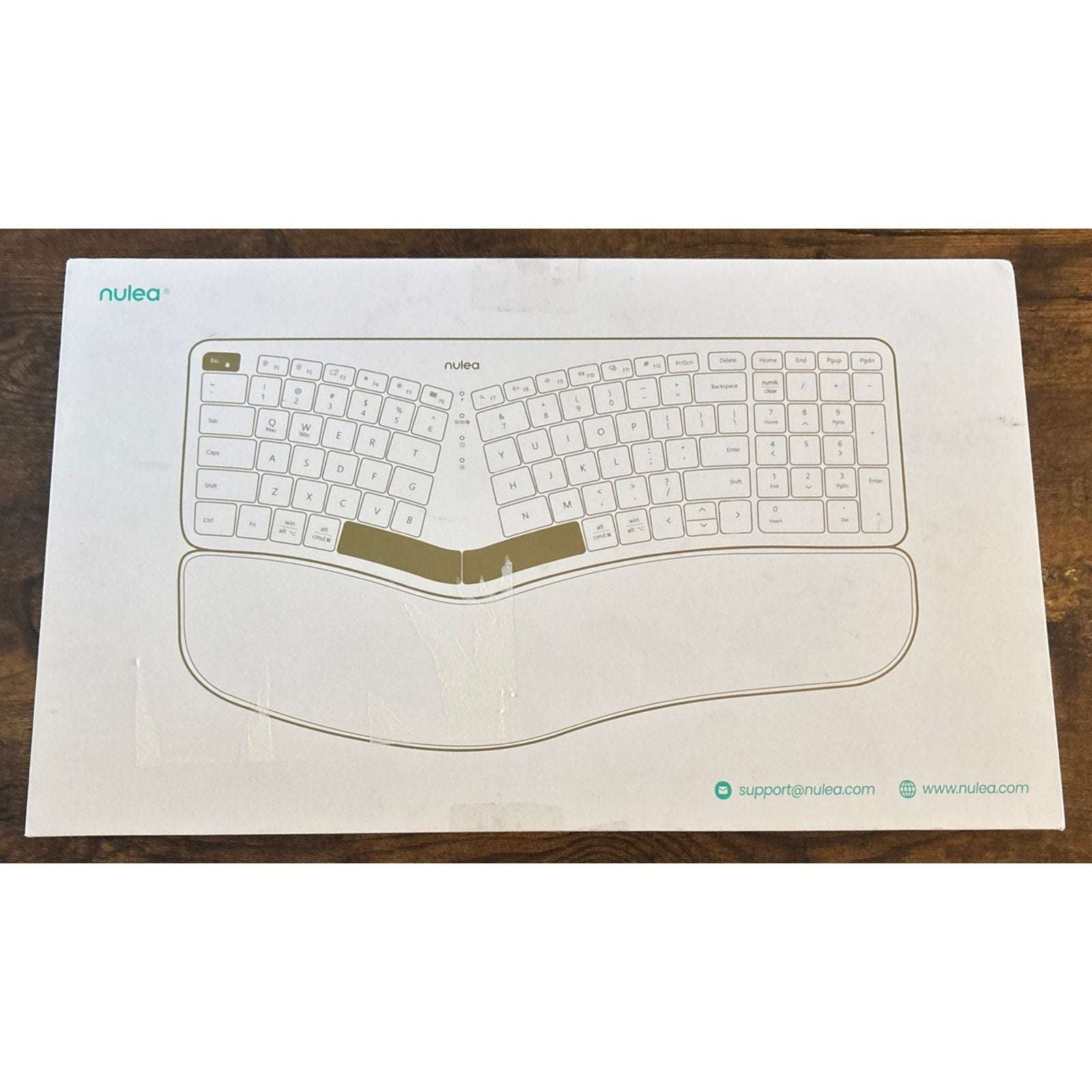 Nulea RT05B Wireless Ergonomic Split Keyboard w/ Cushioned Wrist Support - White