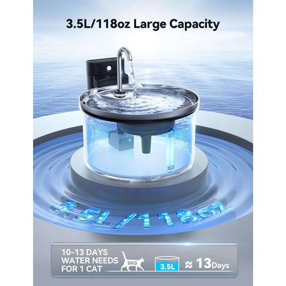 Wireless Smart Pet Cat Dog Water Fountain Rechargeable FEELNEEDY Stainless 3.5L