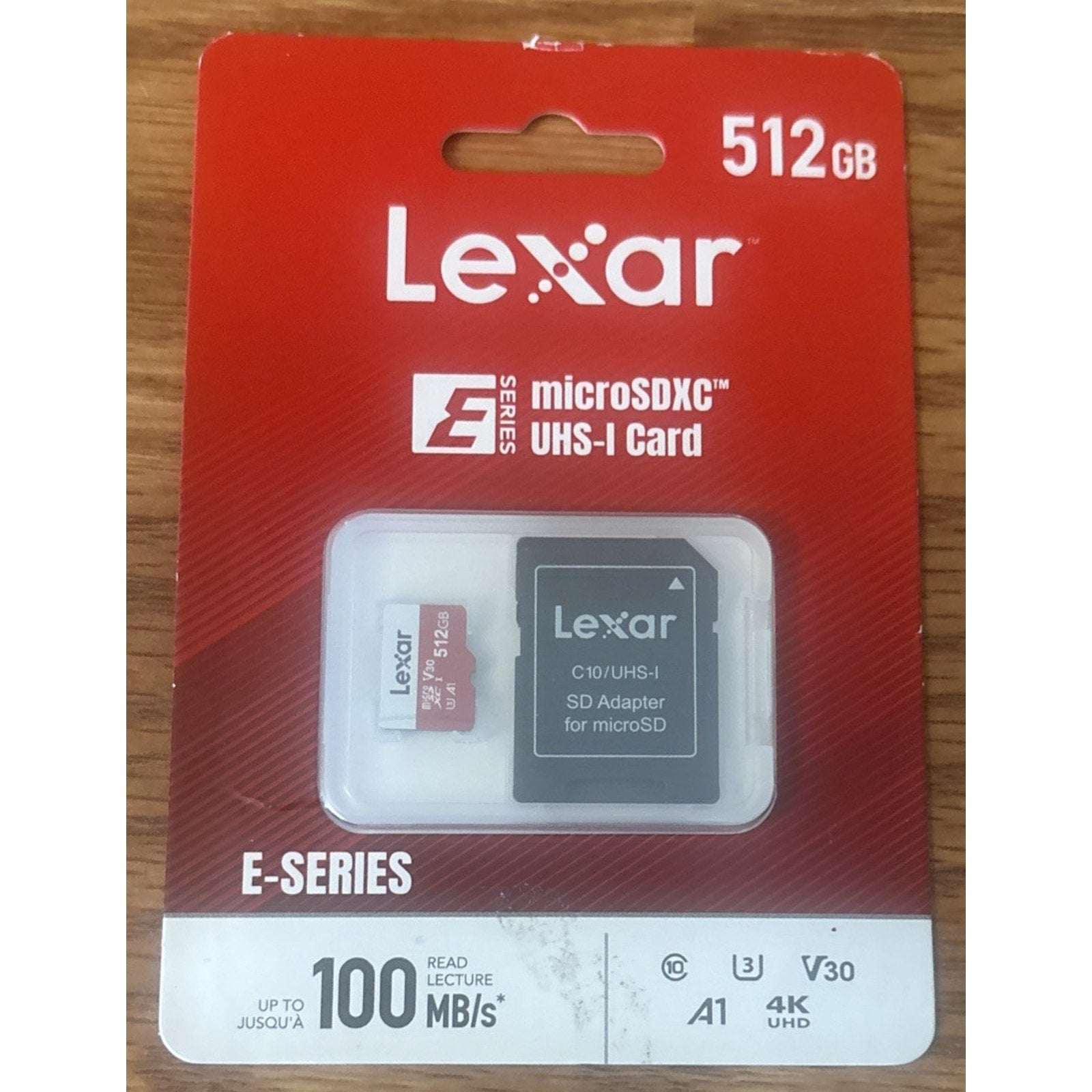 Lexar E-Series 512GB MicroSDXC UHS-I Flash Memory Card with Adapter, 100MB/s NEW