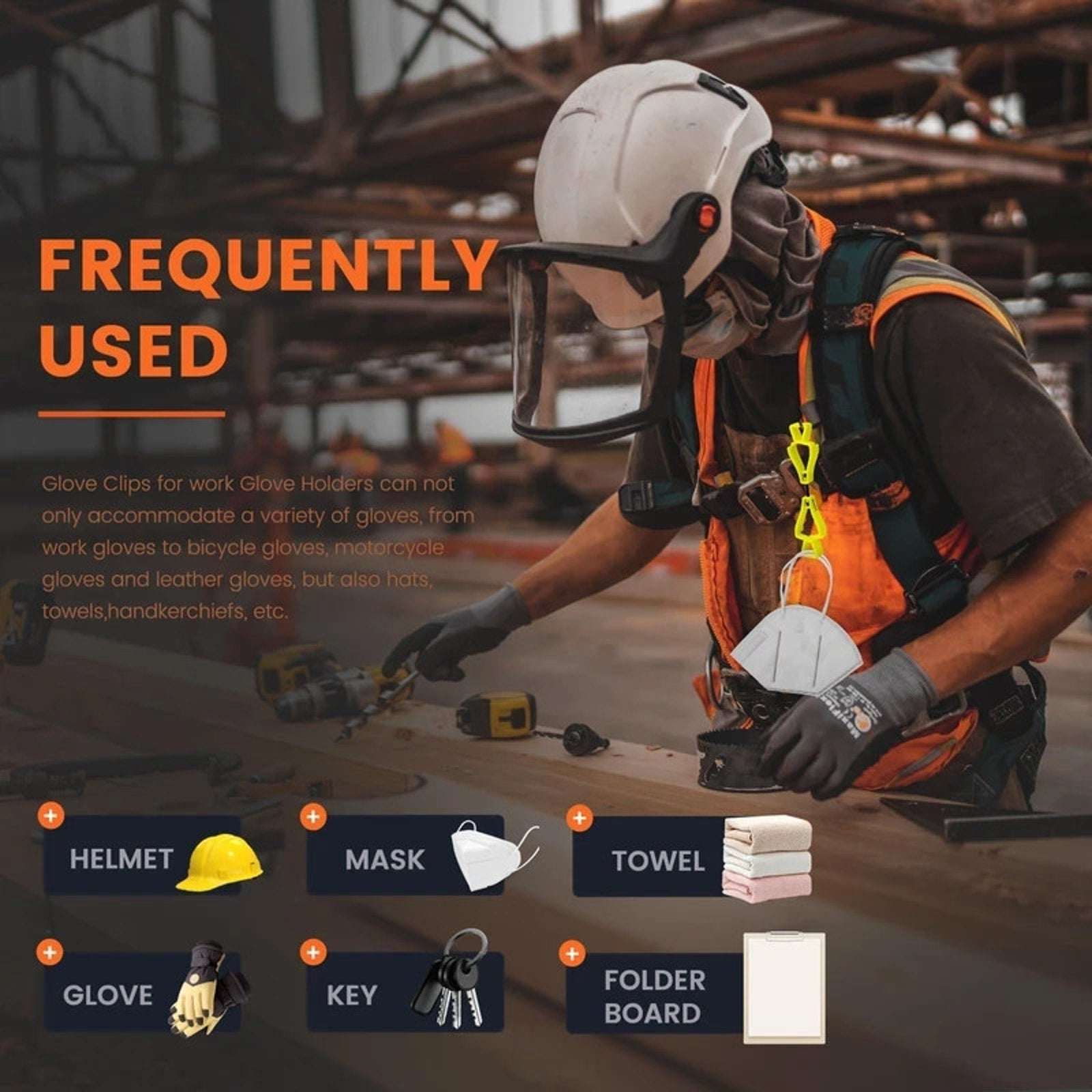 Heavy Duty Work Glove/Hat Clips Holders Belt Attachment 50-Pack Yellow Z-Shaped