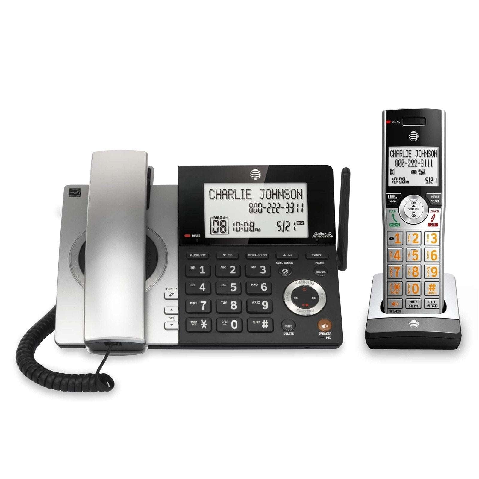 AT&T CL84107 DECT 6.0 Corded/Cordless Phone W Answering Machine Smart Call Block