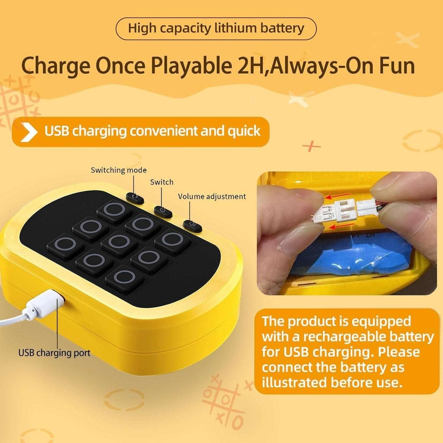 Electronic Tic-Tac-Toe 5-in-1 Games Rechargeable Handheld Console Ages 6-12