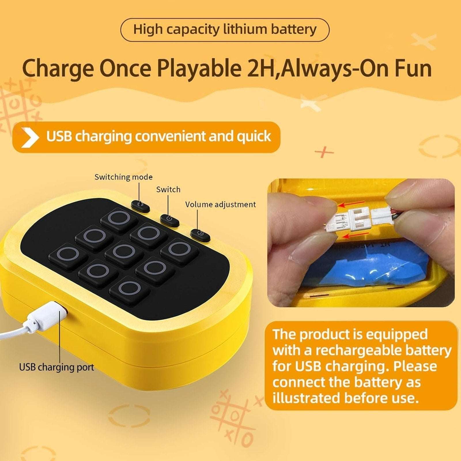 Electronic Tic-Tac-Toe 5-in-1 Games Rechargeable Handheld Console Ages 6-12
