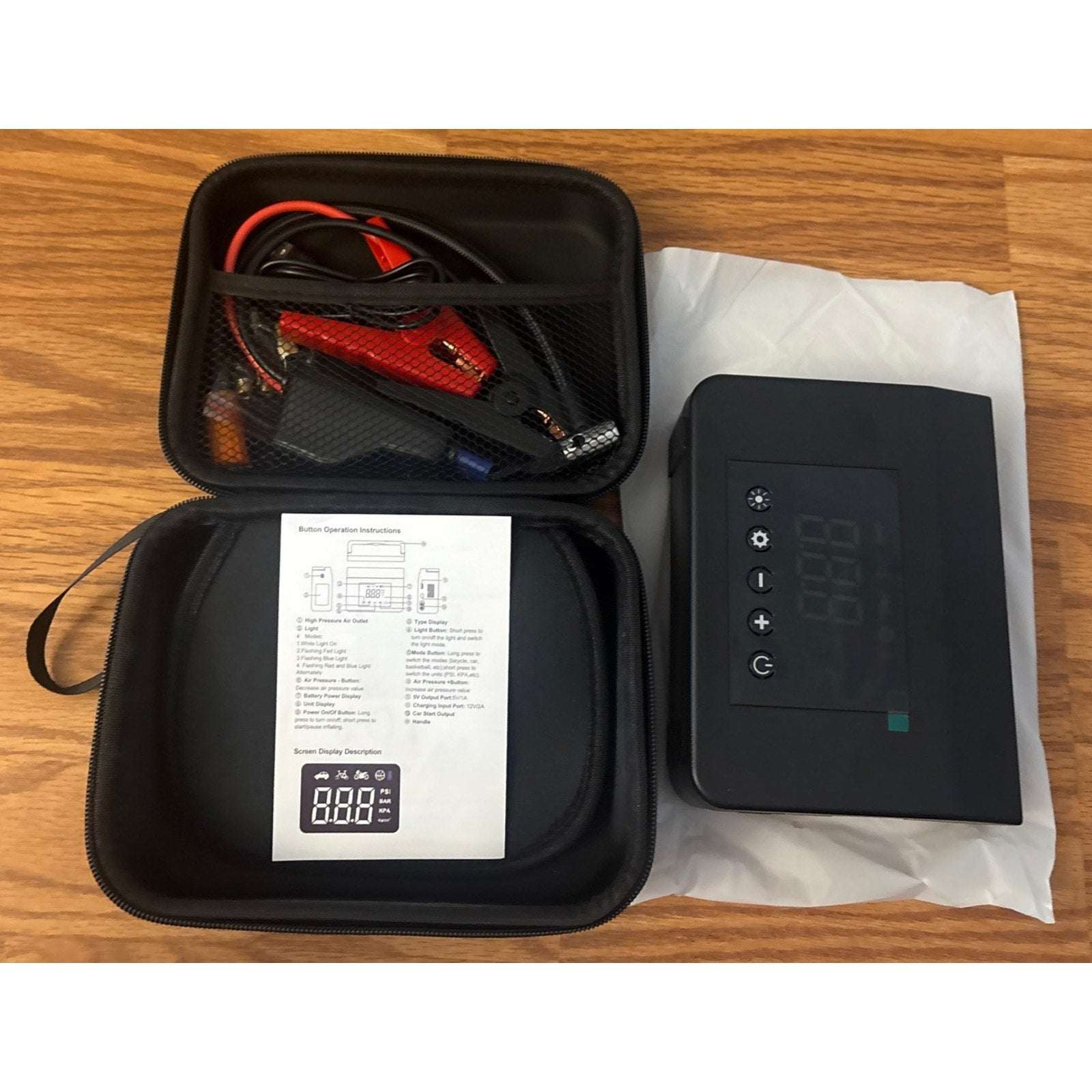 4000A 12V Car Jump Starter, 15000mAh Power Bank, Air Pump & LED Light Gas/Diesel