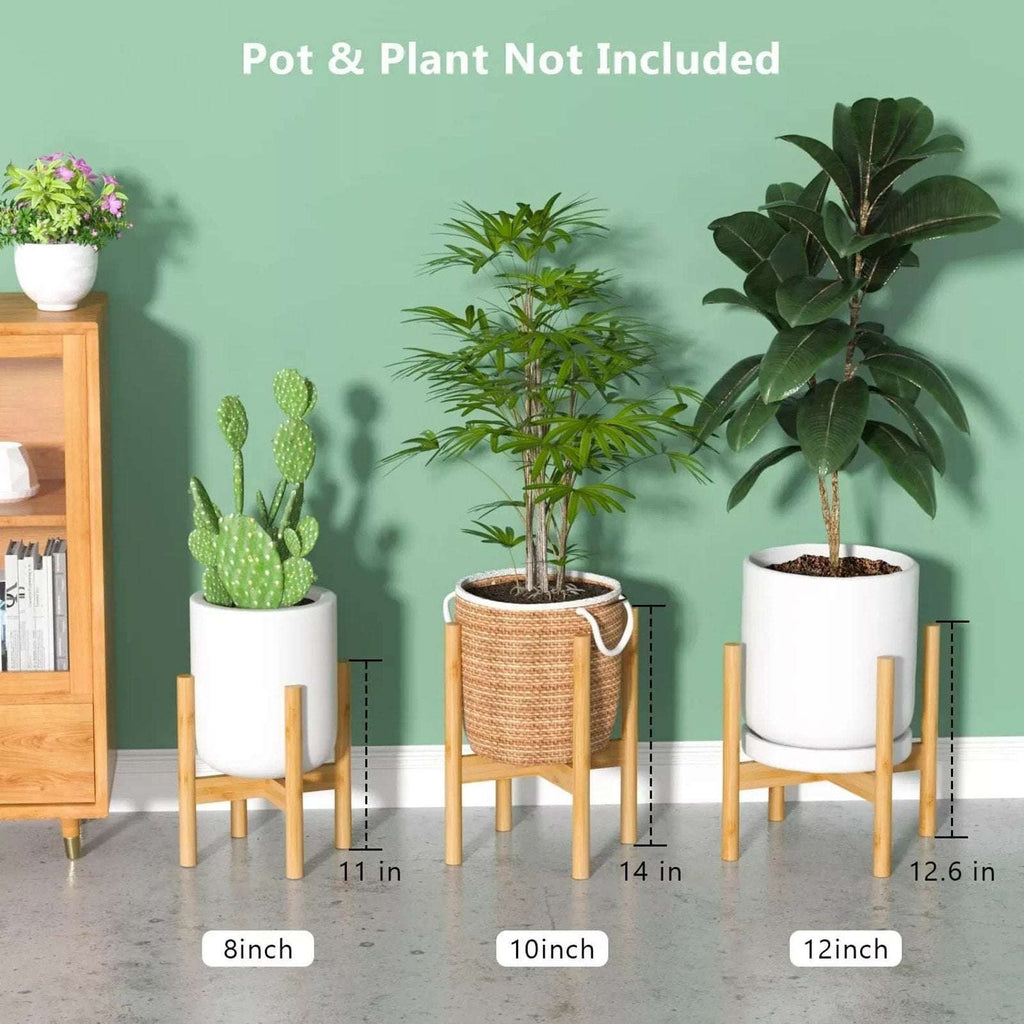 Bees & Buds 100% Bamboo Large Plant Stand for 12 Inch Pots Mid Century Modern