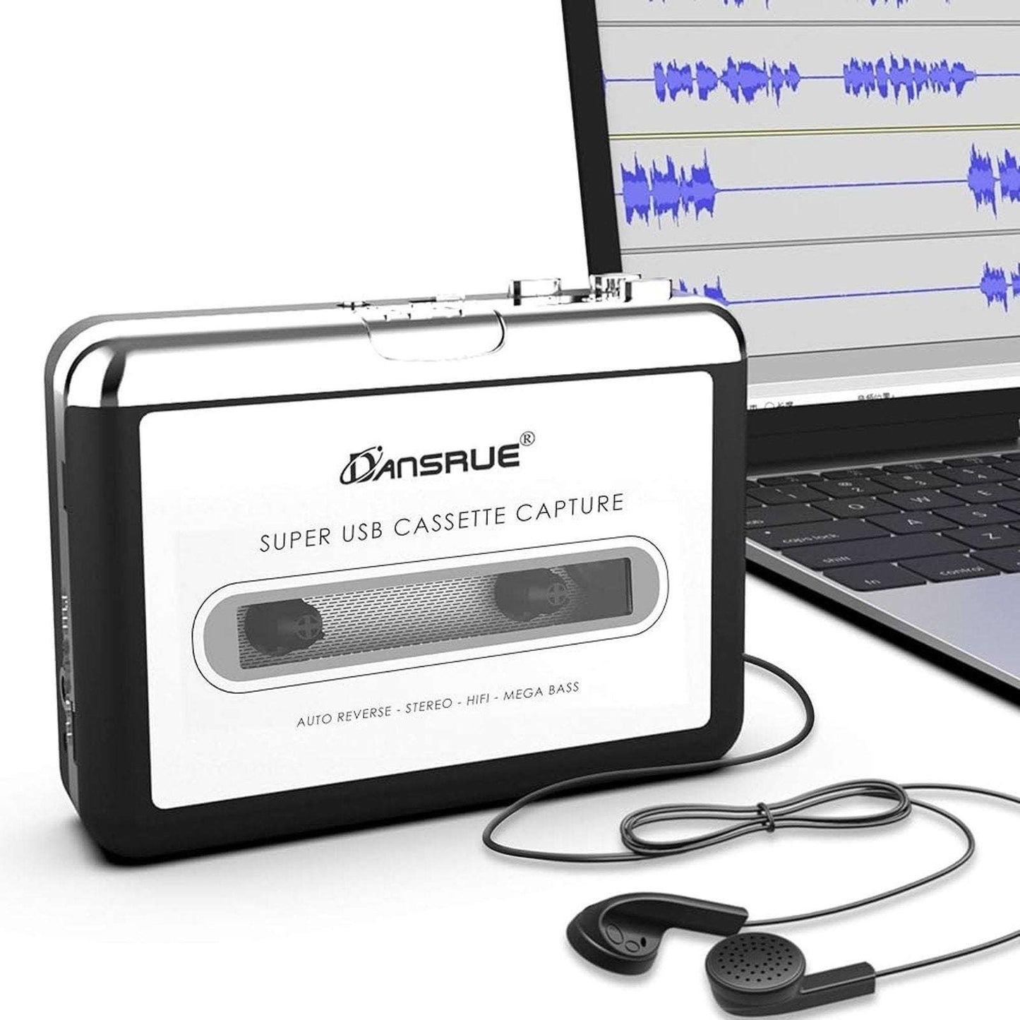Dansrue USB Cassette Tape to MP3 Converter with Software CD and Headphones