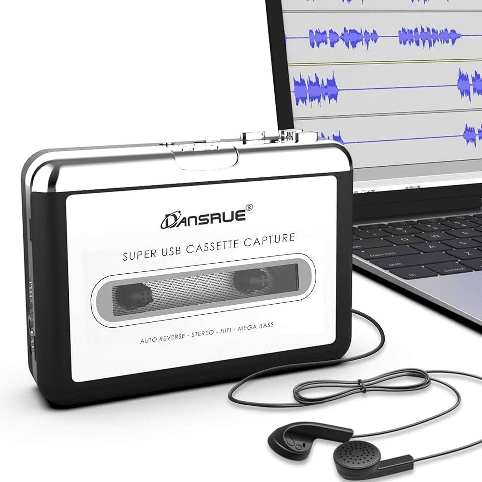 Dansrue USB Cassette Tape to MP3 Converter with Software CD and Headphones