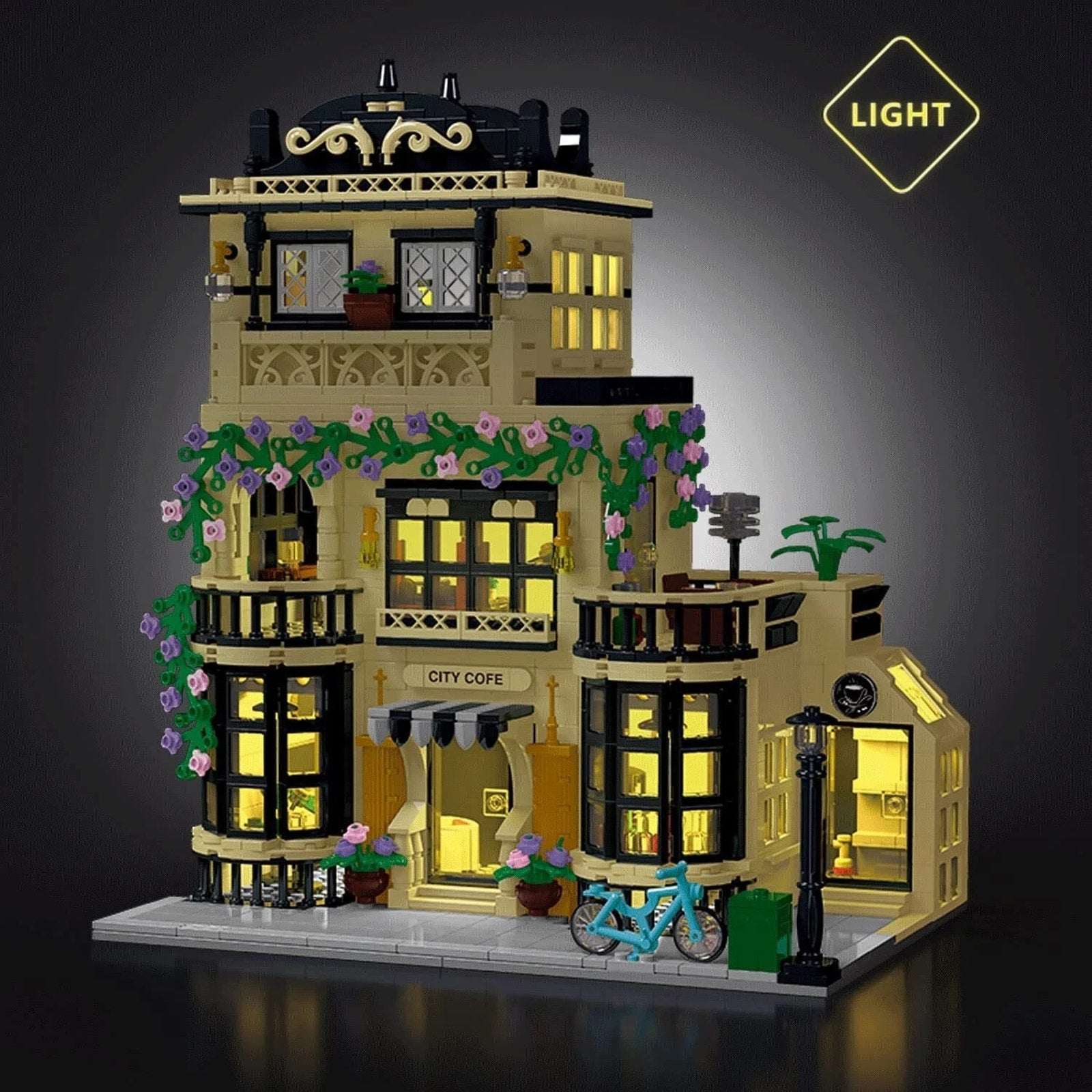 20113 City Café Building Blocks Set with Lights, 3 Levels XMORK 1443PC City Cafe