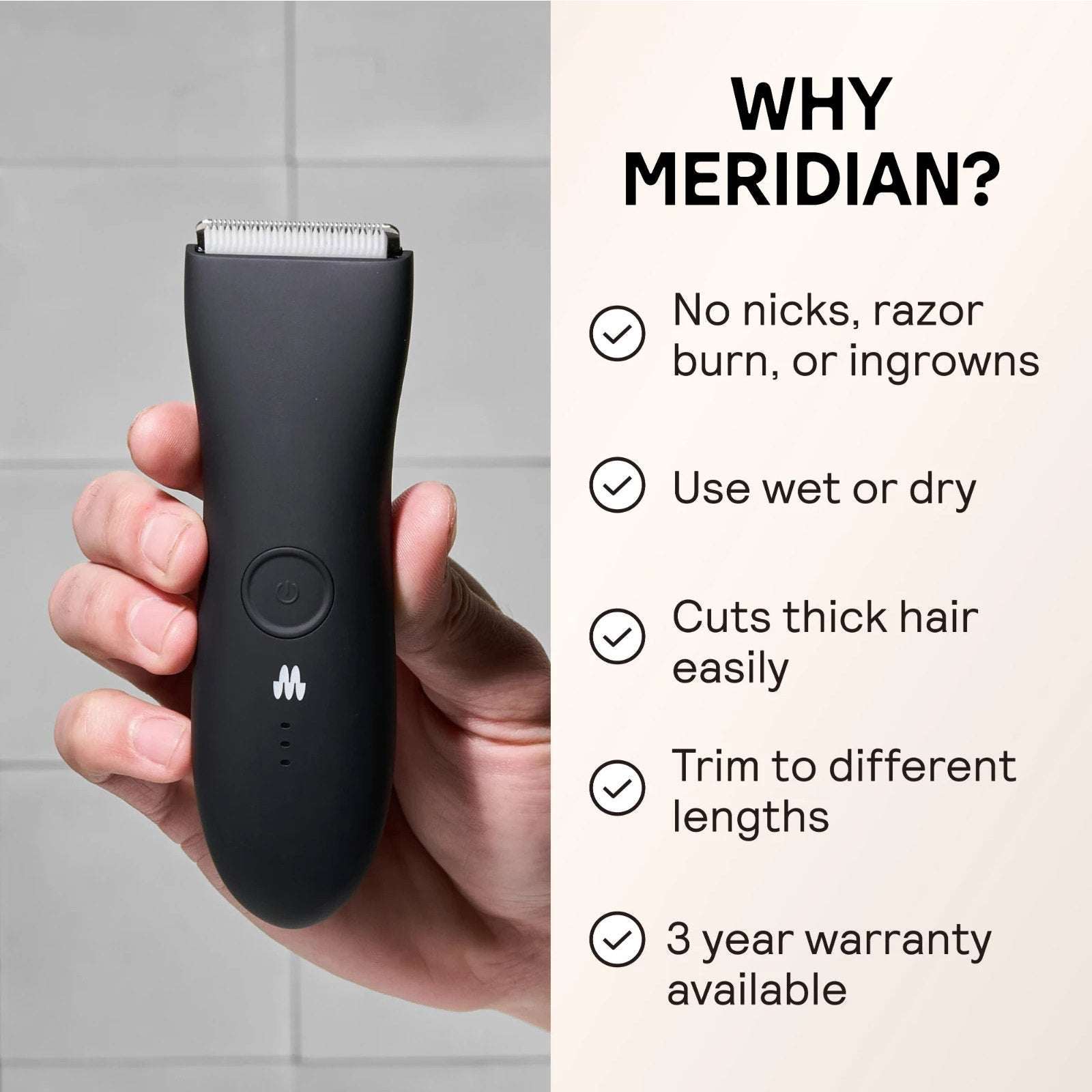 Meridian The Trimmer Whole Body Hair Trimmer Waterproof & Rechargeable in ONYX