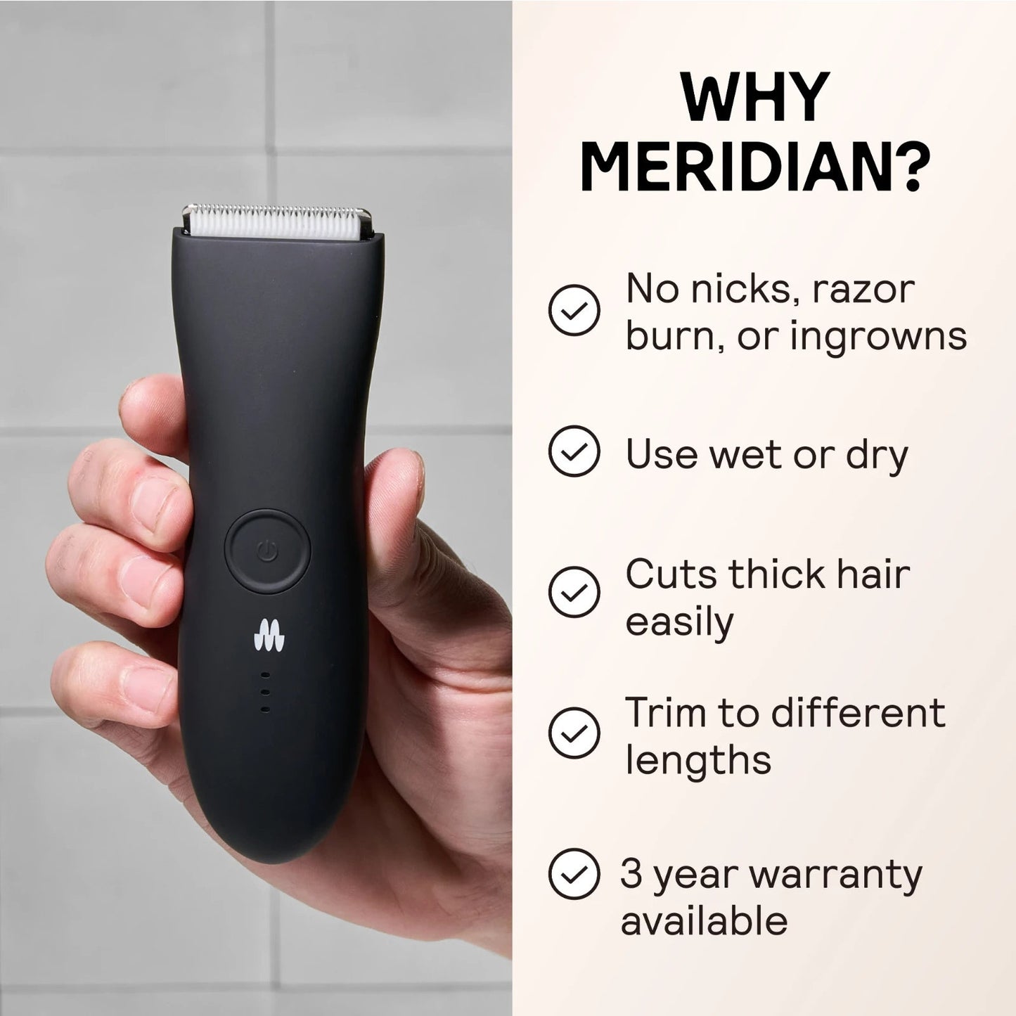 Meridian The Trimmer Whole Body Hair Trimmer Waterproof & Rechargeable in ONYX