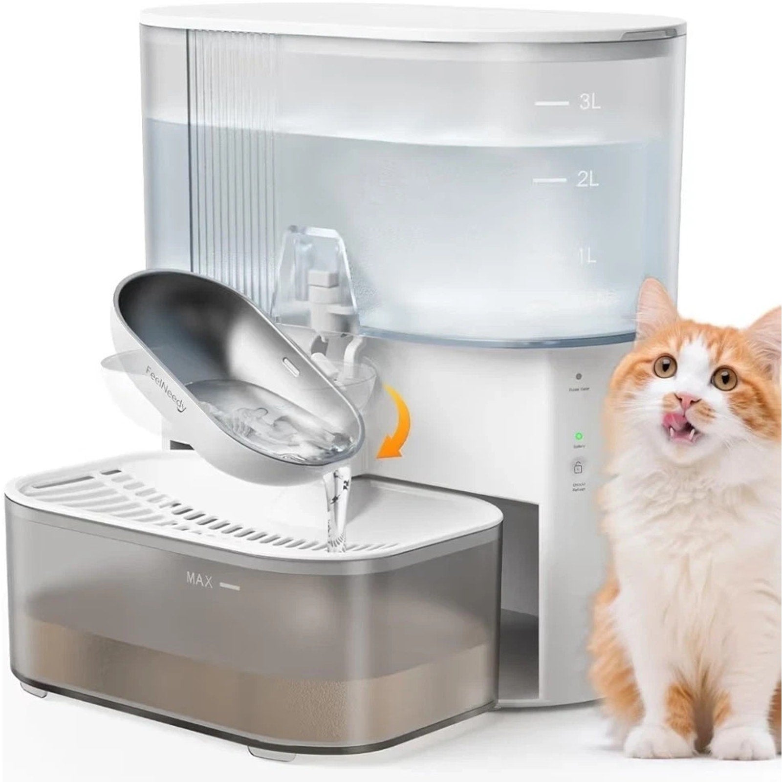 CleanFlip 3.5L Wireless Cat Water Fountain - No Filters, Wastewater Separation