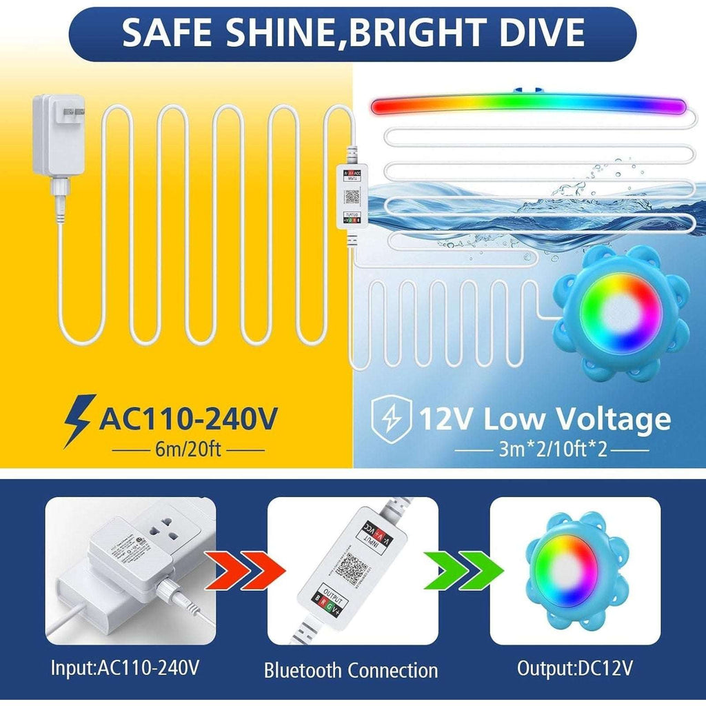LED Pool & Fountain RGB Light Kits for Above Ground/Inground Pools APP w/Control