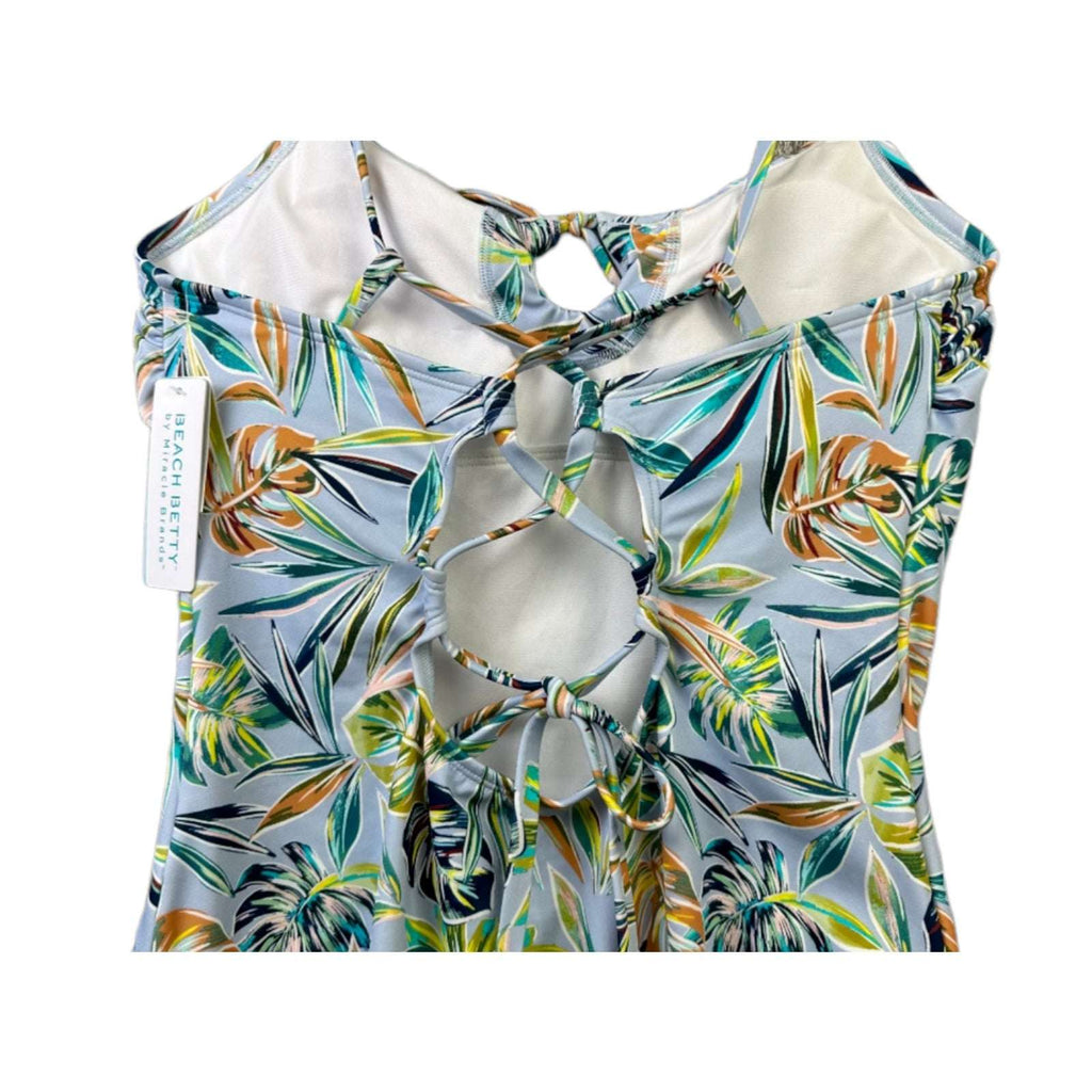 Beach Betty by Miracle Brands Blue Tropical Floral Keyhole SwimSuit X Large
