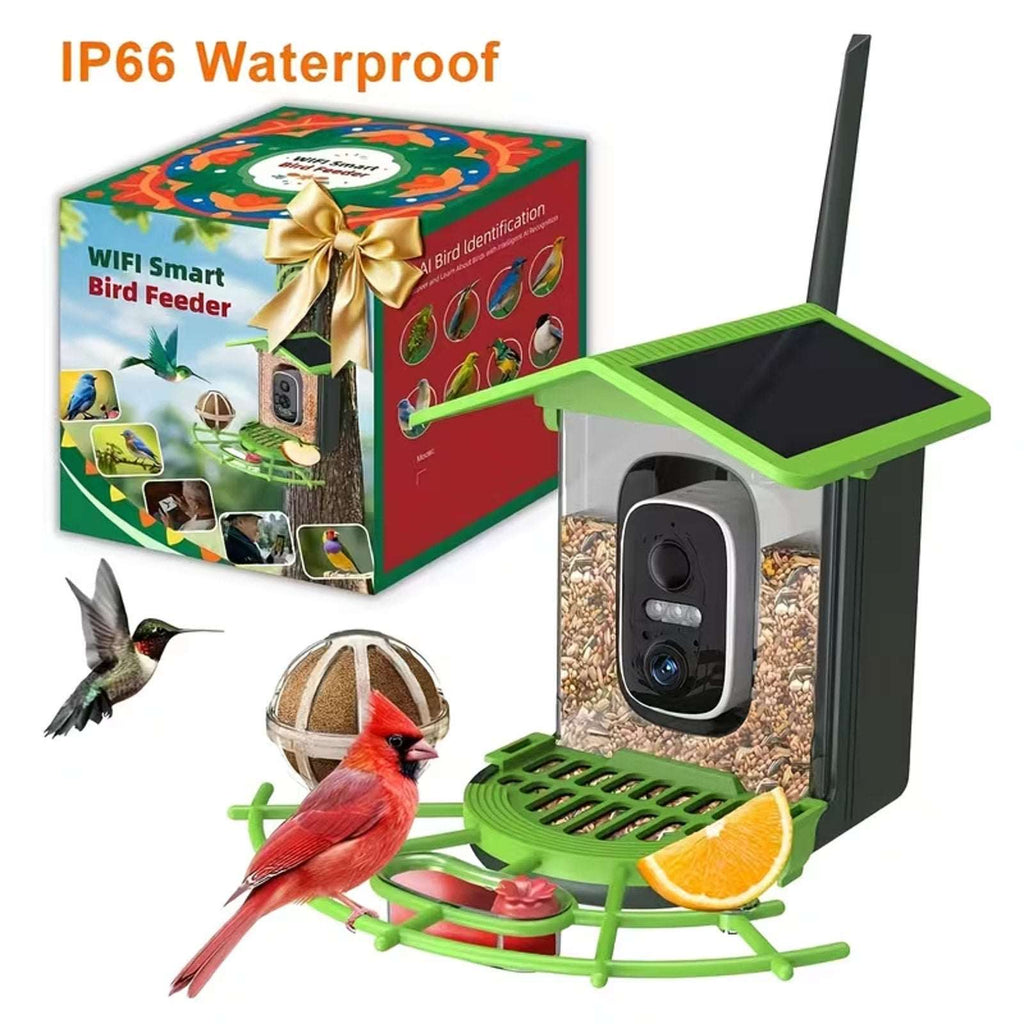 WIFI Solar Powered IP66 Smart Bird Feeder 2K HD Video Camera, Mic & AI Indentify