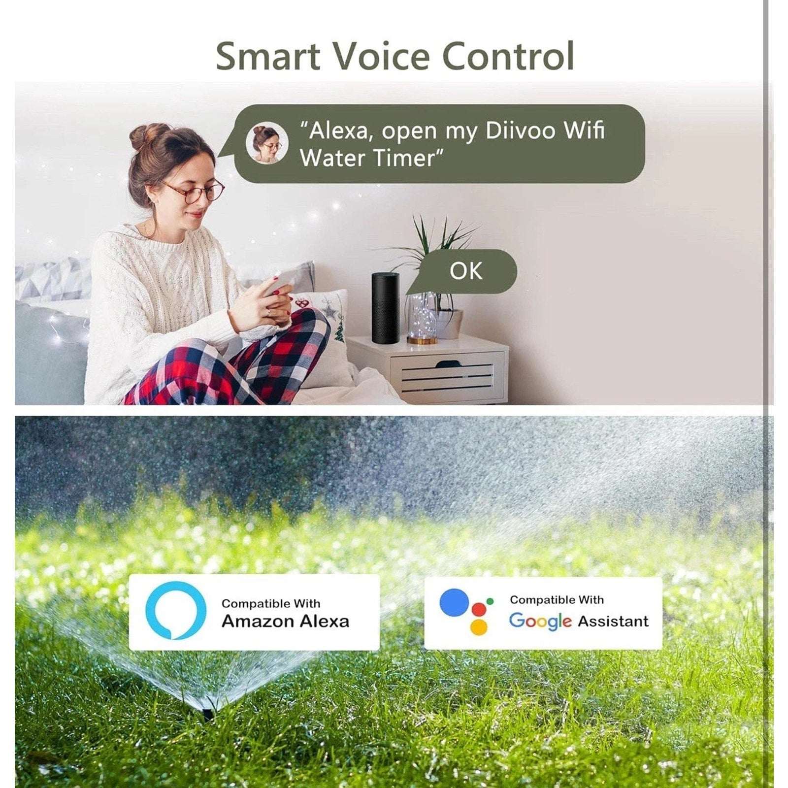 Diivoo WiFi Sprinkler Timer 3 Zone, Smart Water Hose Timer Comp w/ Alexa, Google