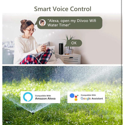 Diivoo WiFi Sprinkler Timer 3 Zone, Smart Water Hose Timer Comp w/ Alexa, Google
