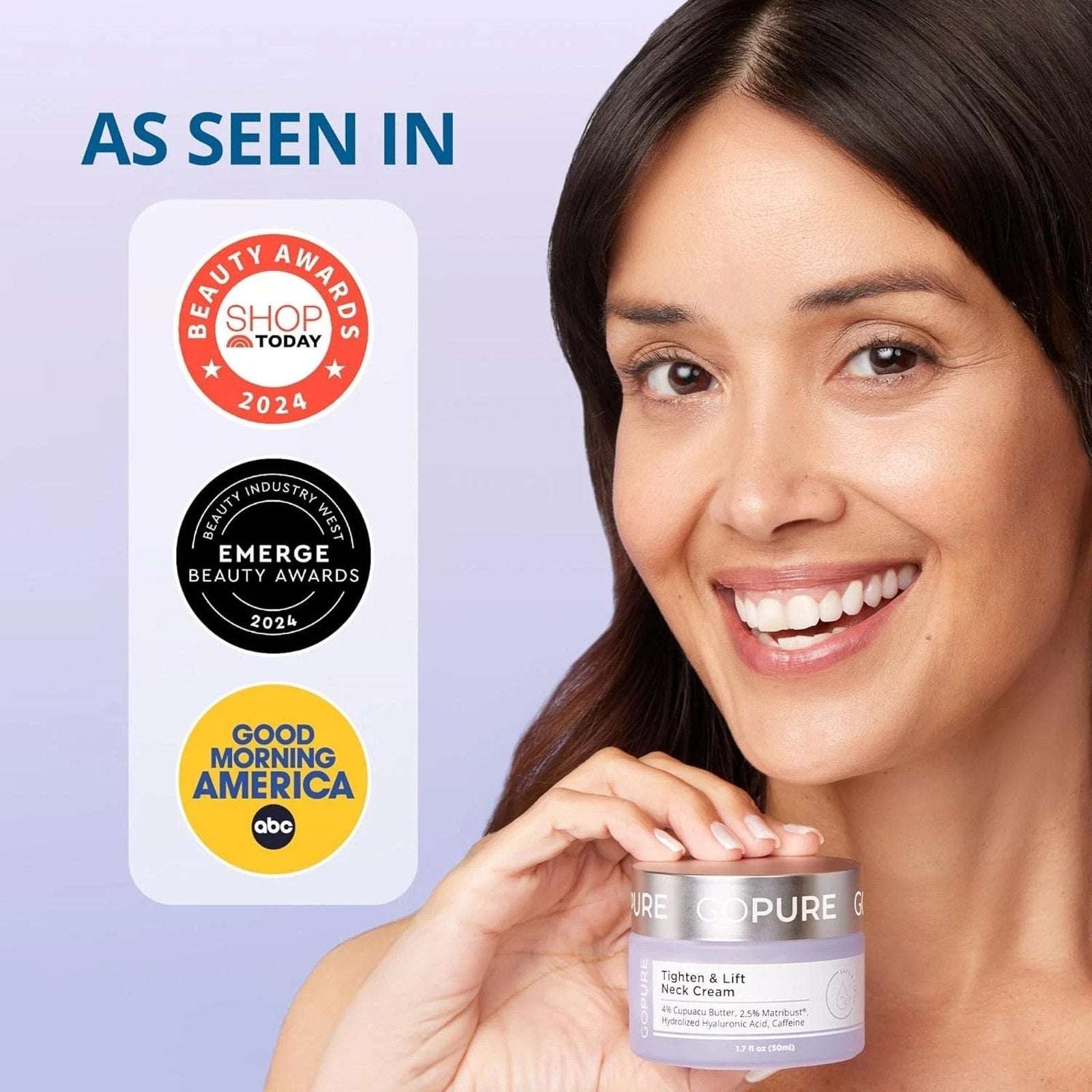 GoPure Tighten & Lift Neck Firming Cream Hyaluronic Acid Caffeine 1.7oz 04/2027