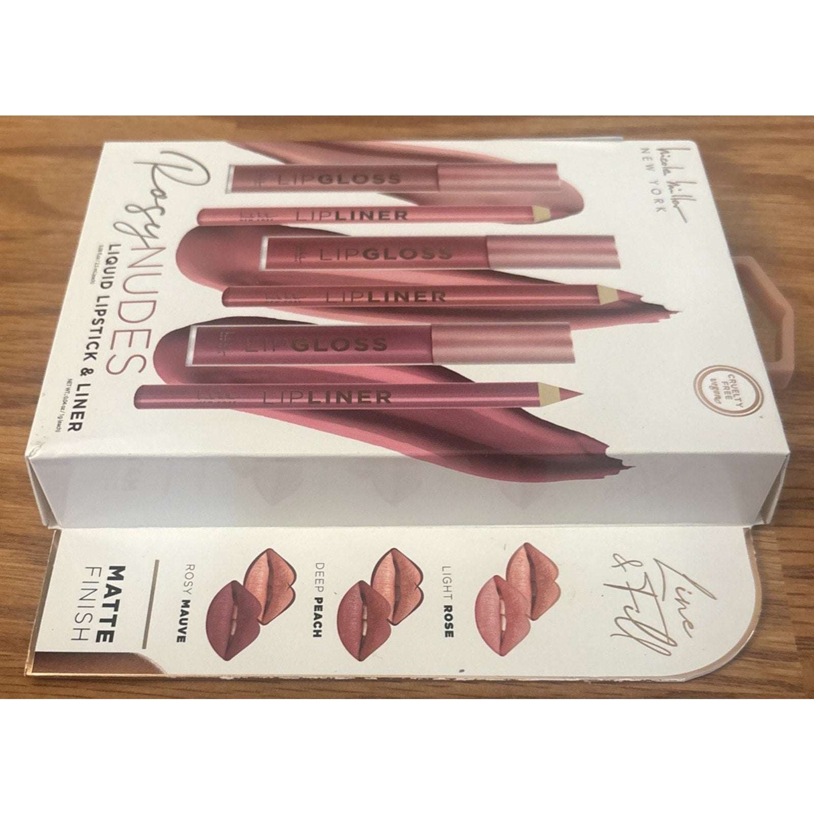 Nicole Miller NY Rosy Nudes Liquid Lipstick & Liner 6Pc Set Rose, Peach & Mauve