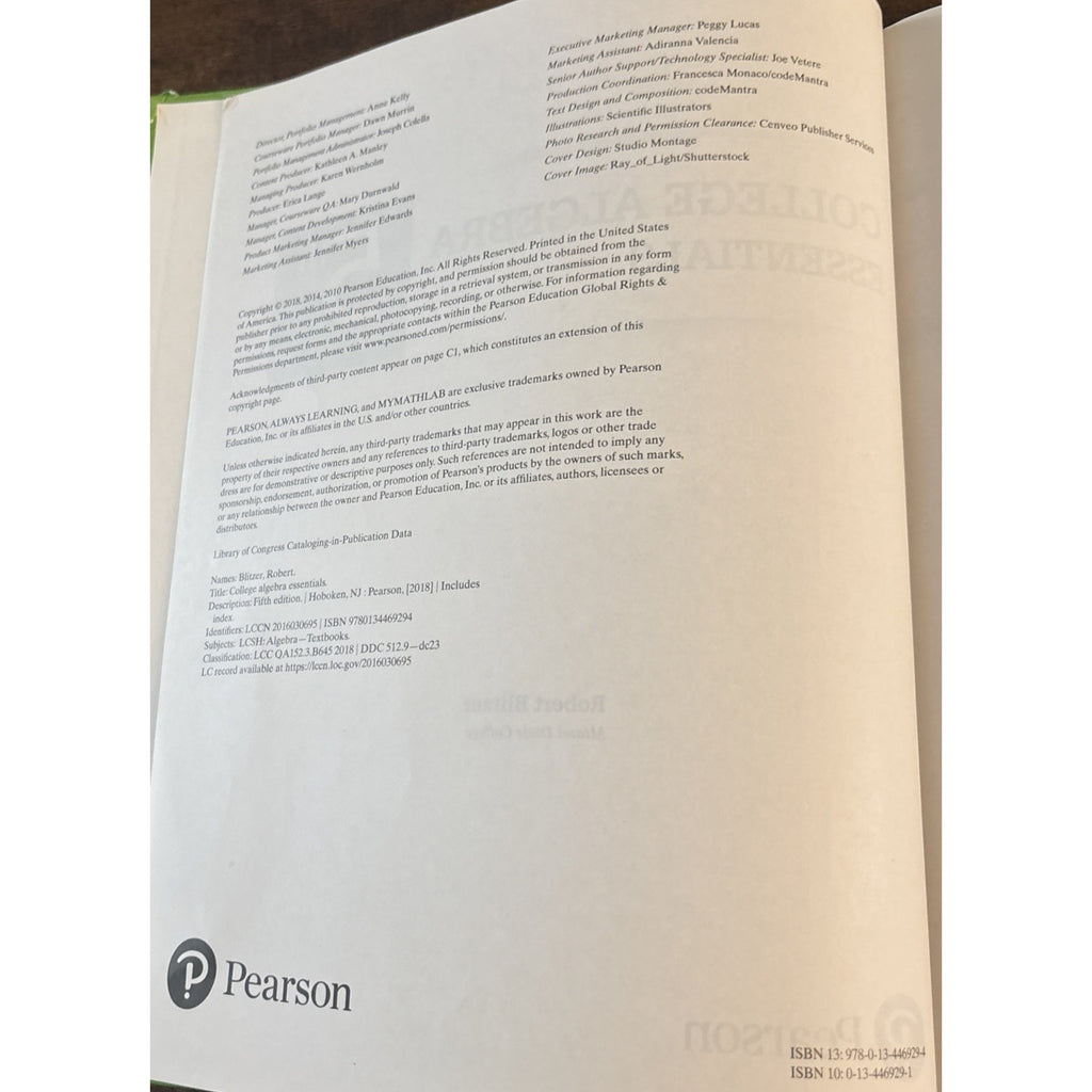 Blitzer College Algebra Essentials 5th Edition Pearson Robert Blitzer