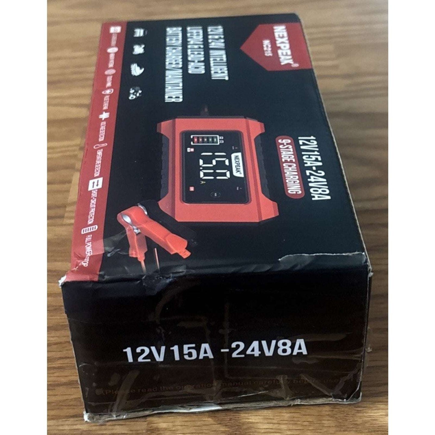 NEXPEAK 15A Smart Battery Charger 12V 24V 9 Stage Trickle LiFePO4 Car Truck Boat