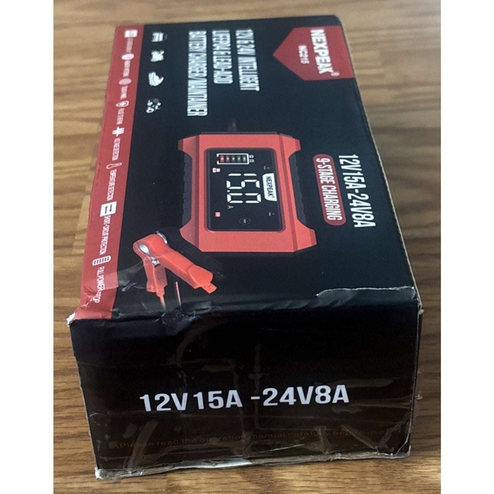 NEXPEAK 15A Smart Battery Charger 12V 24V 9 Stage Trickle LiFePO4 Car Truck Boat