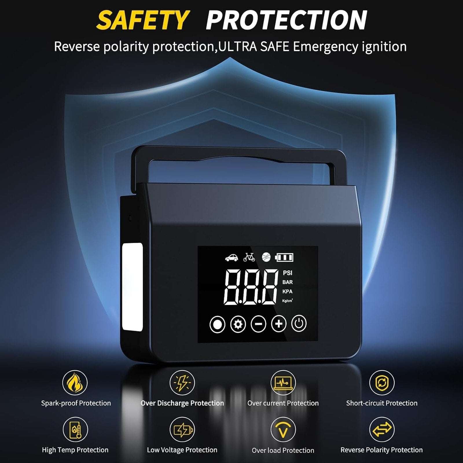 4000A 12V Car Jump Starter, 15000mAh Power Bank, Air Pump & LED Light Gas/Diesel