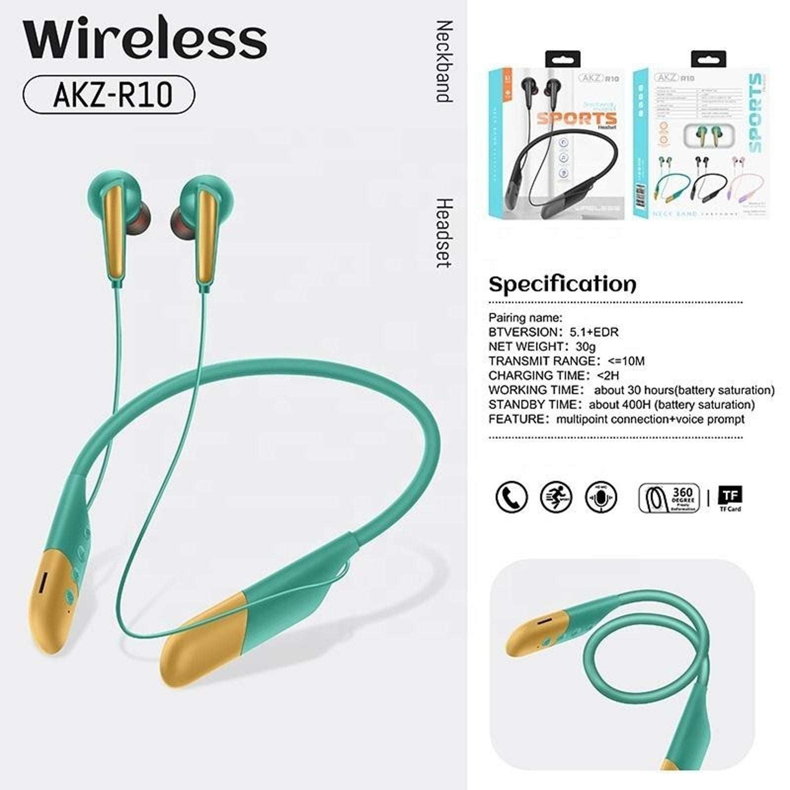 Bluetooth Headphones Neckband, Retractable Headset Wireless Sports Earbuds Noise