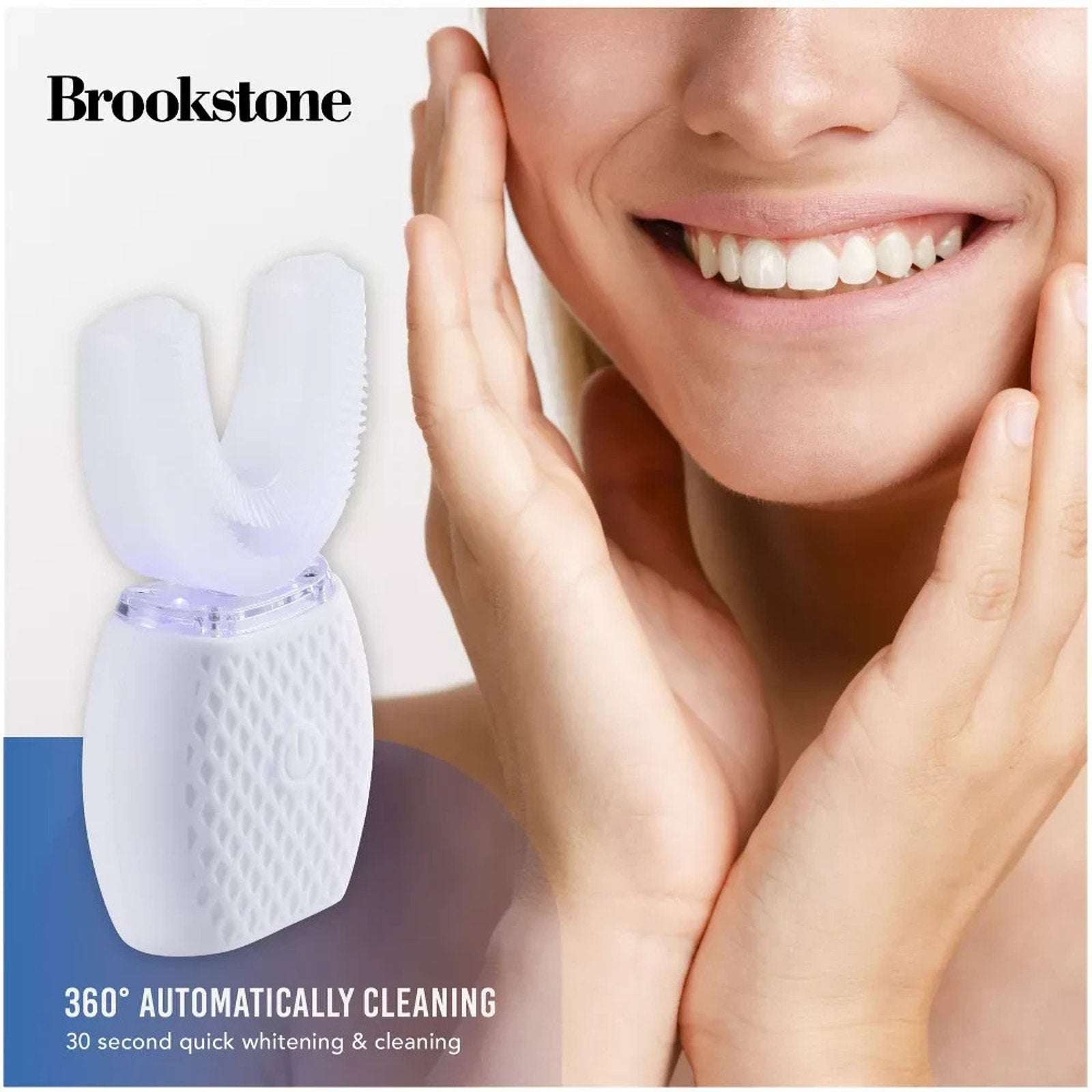 360° Ultrasonic Electric Blue LED Light Whitening U-Shaped Toothbrush +Charging