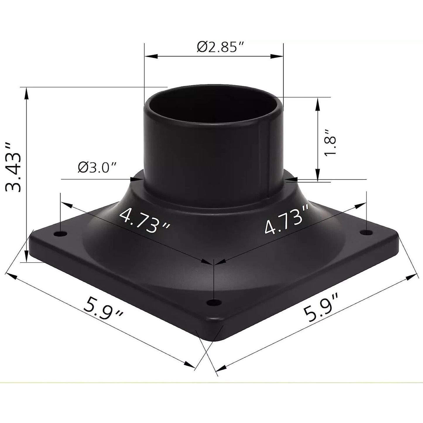 LIT-PaTH Outdoor Post Light Mounting Base 2-Pack Matte Black For Wet Locations