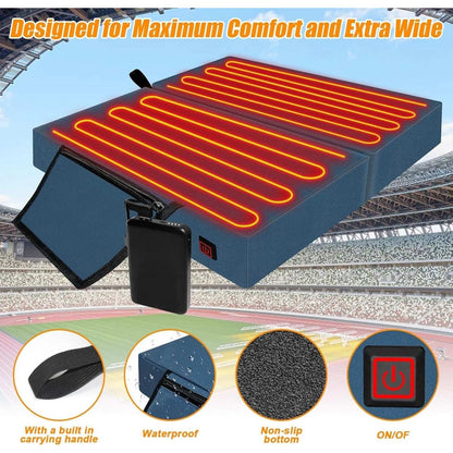 Extra Wide Heated Stadium Seat Cushion Foldable Portable Bleacher 3 Heat Setting
