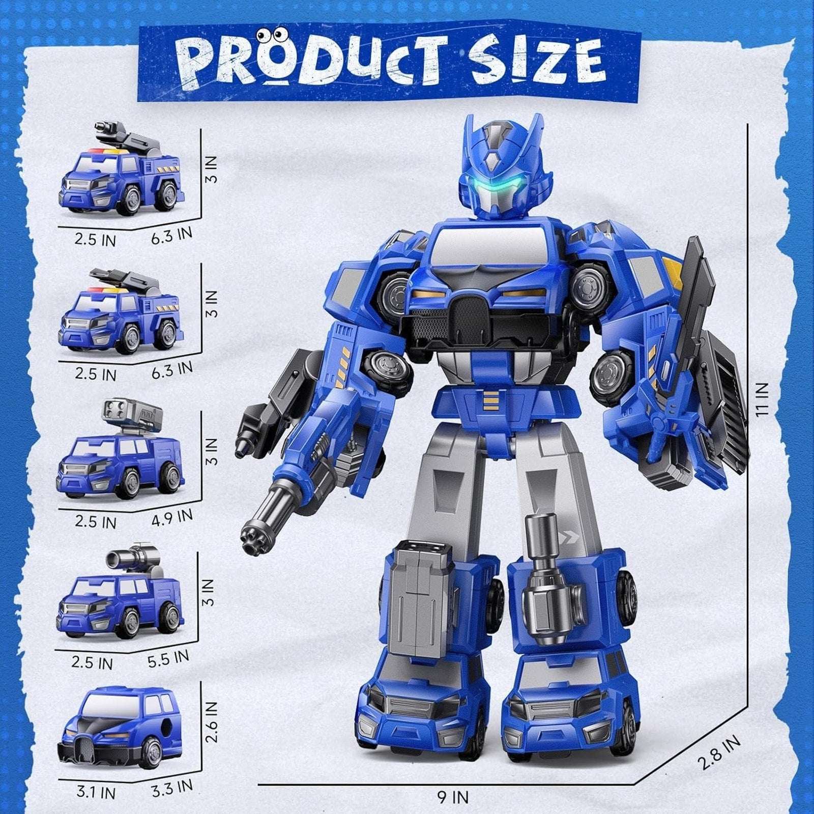 5-in-1 Magnetic Transforming Police Trucks Cars Robot Toys Easy DIY STEM