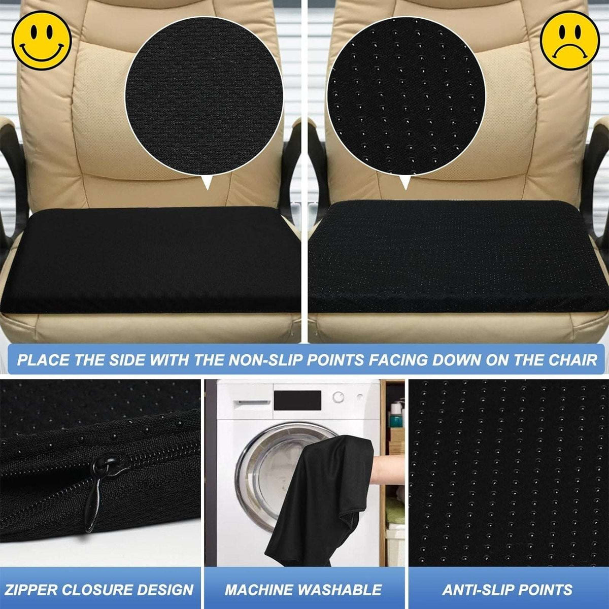 Gel Seat Cushion Long Sitting 16.5" x 14.5" x 2.4" Extra Thick Pressure Relief