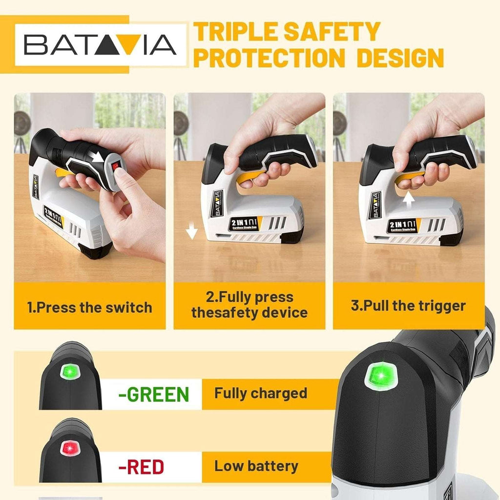 BATAVIA 2-in-1 Electric Staple Gun & Brad Nailer Kit Cordless w/ Triple Safety