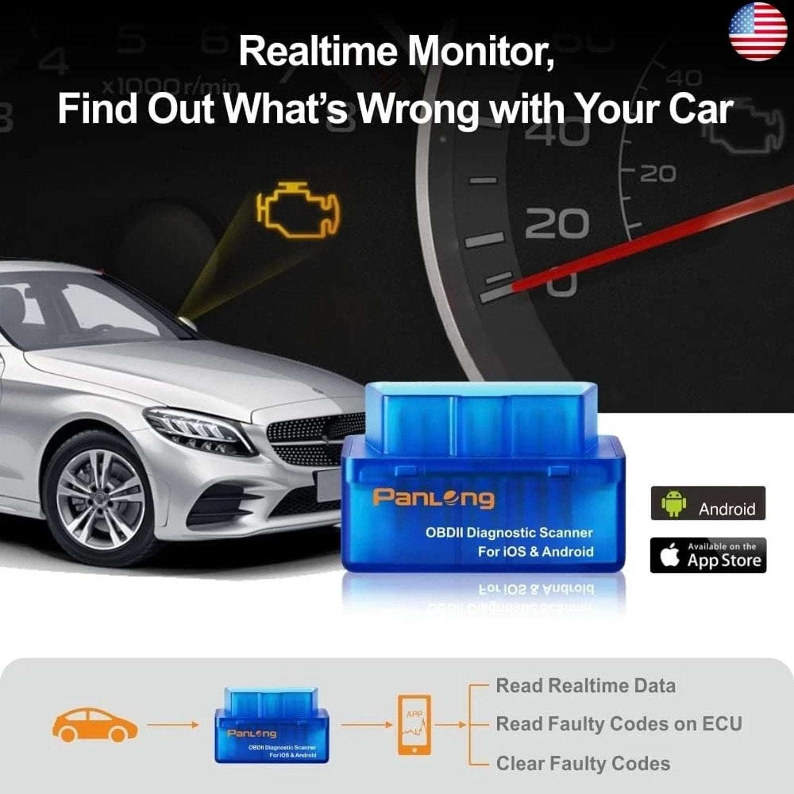 Panlong OBD2 Scanner Bluetooth iPhone iOS Android WindowsOBDII Car Diagnostic