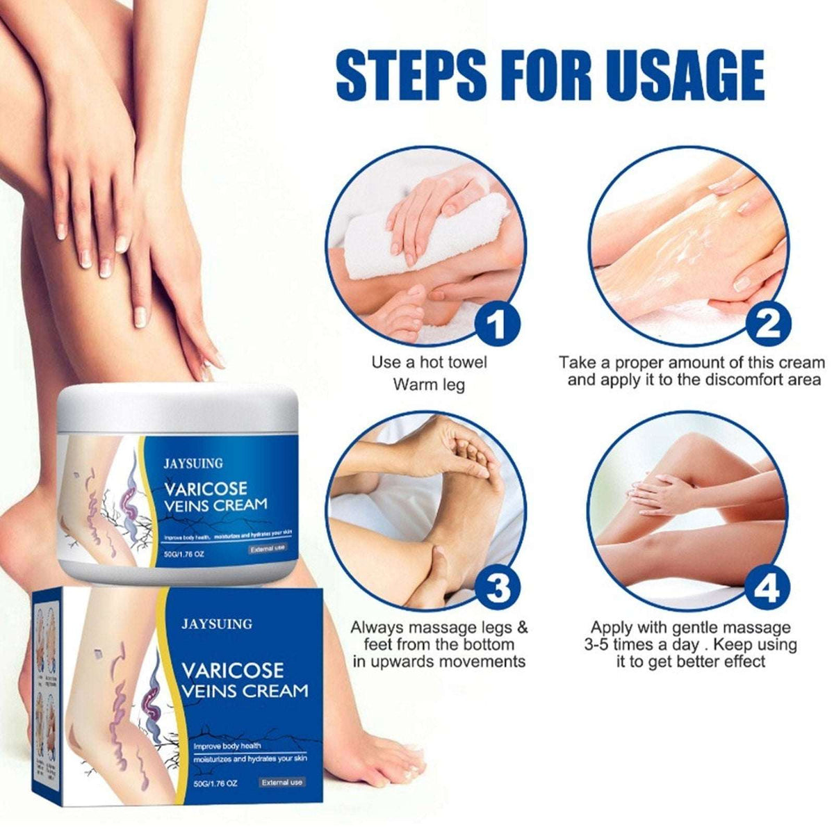 Varicose Veins Cream, Spider Veins Leg Fatigue Repair Cream, 50G/1.76oz