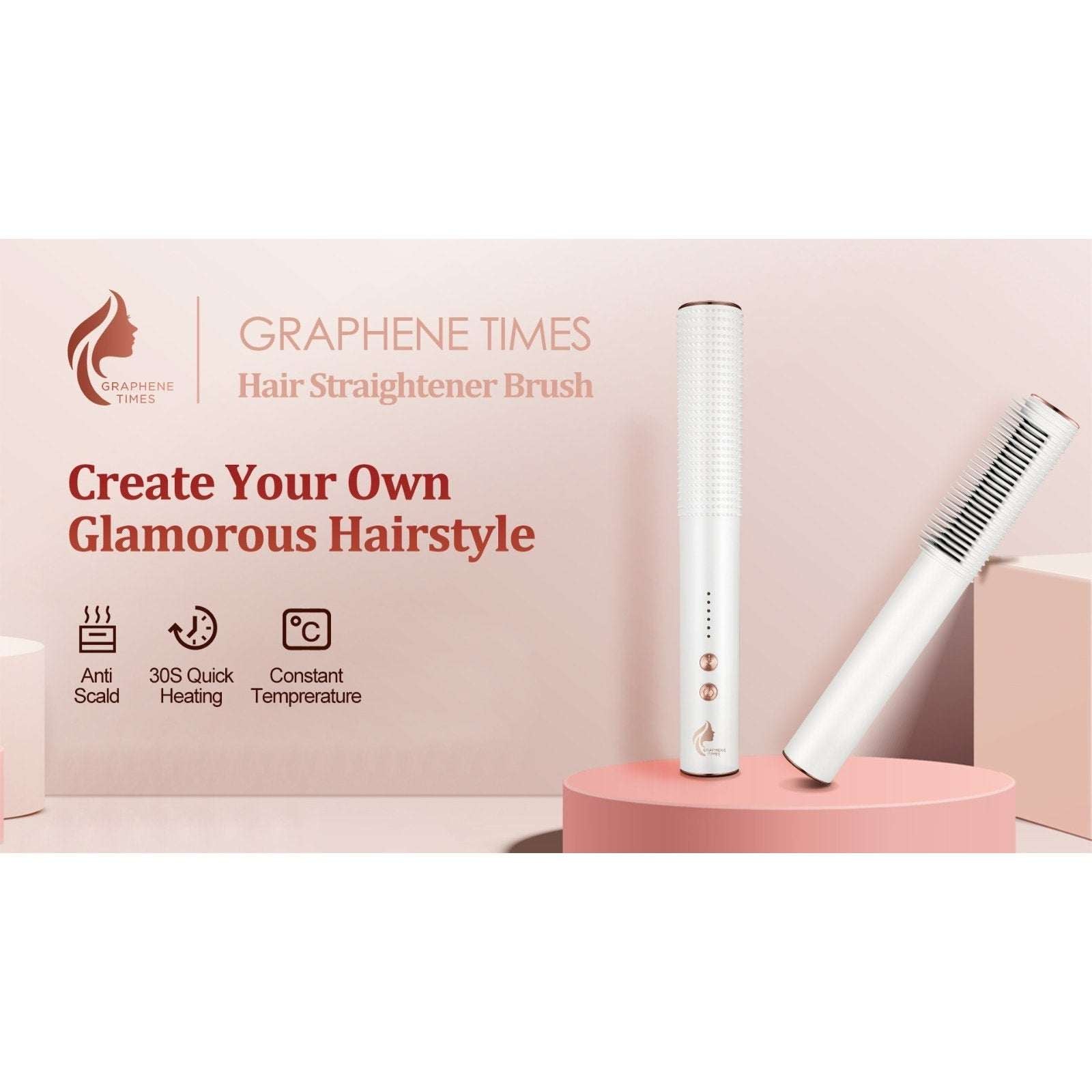 Graphene Times Hair Straightening Brush Auto-Off, Anti-Scald, Fast Heating Comb