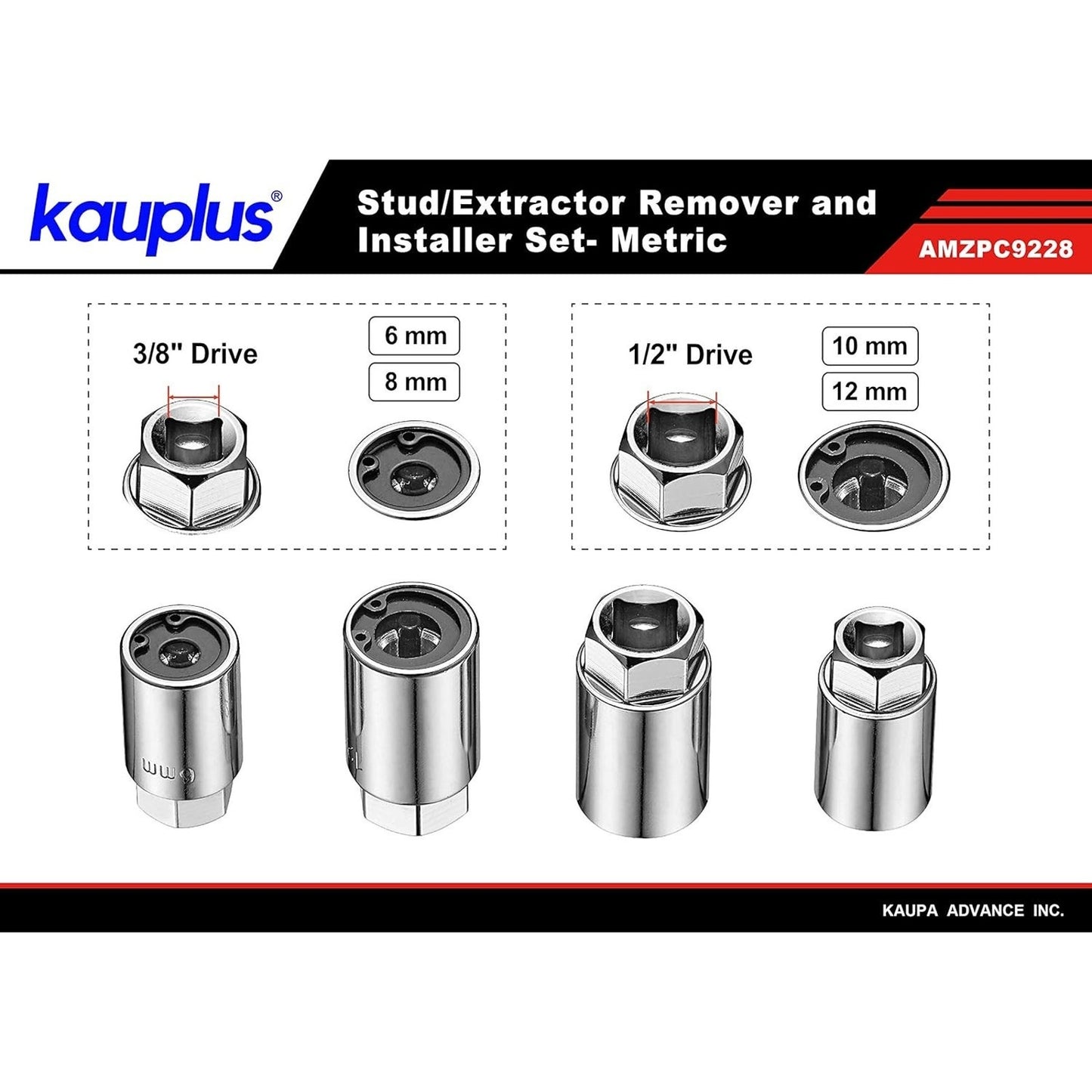 6PC METRIC Stud Remover Set 6mm 8mm 10mm 12mm w/ Impact Socket Adapter & Case