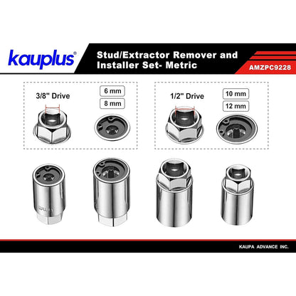6PC METRIC Stud Remover Set 6mm 8mm 10mm 12mm w/ Impact Socket Adapter & Case