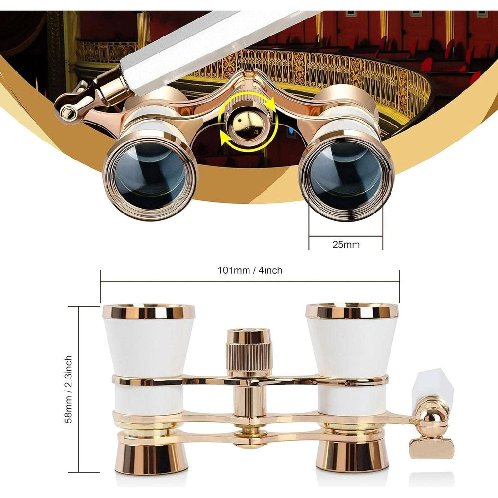 Retro 3X25 Opera Glasses Compact Metal Theater Binoculars with Adjustable Handle