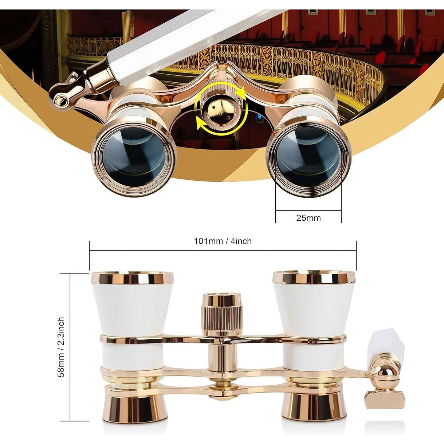 Retro 3X25 Opera Glasses Compact Metal Theater Binoculars with Adjustable Handle