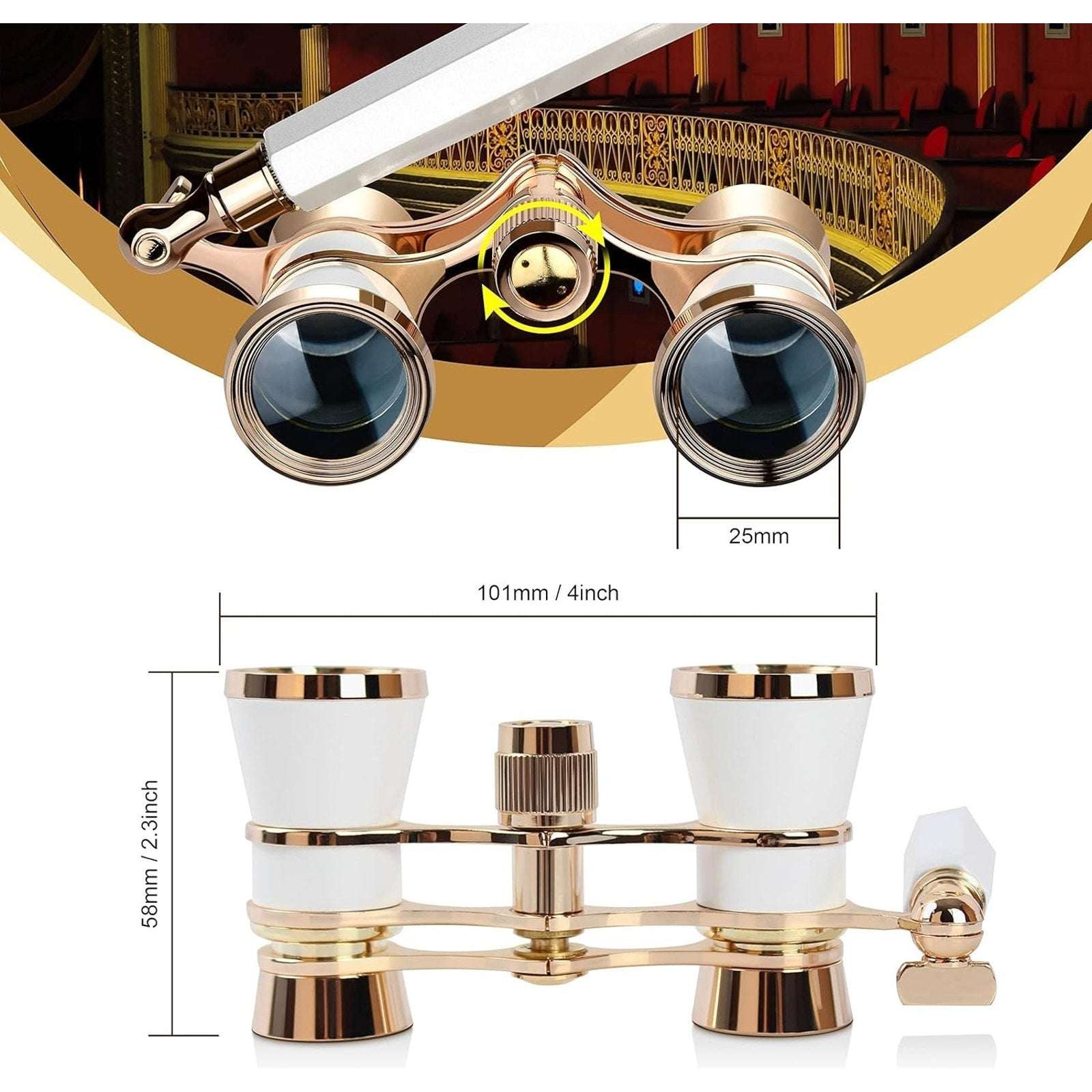 Retro 3X25 Opera Glasses Compact Metal Theater Binoculars with Adjustable Handle