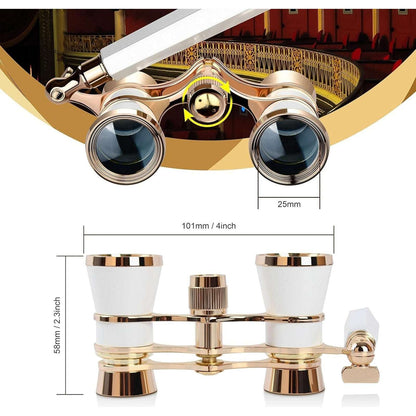 Retro 3X25 Opera Glasses Compact Metal Theater Binoculars with Adjustable Handle