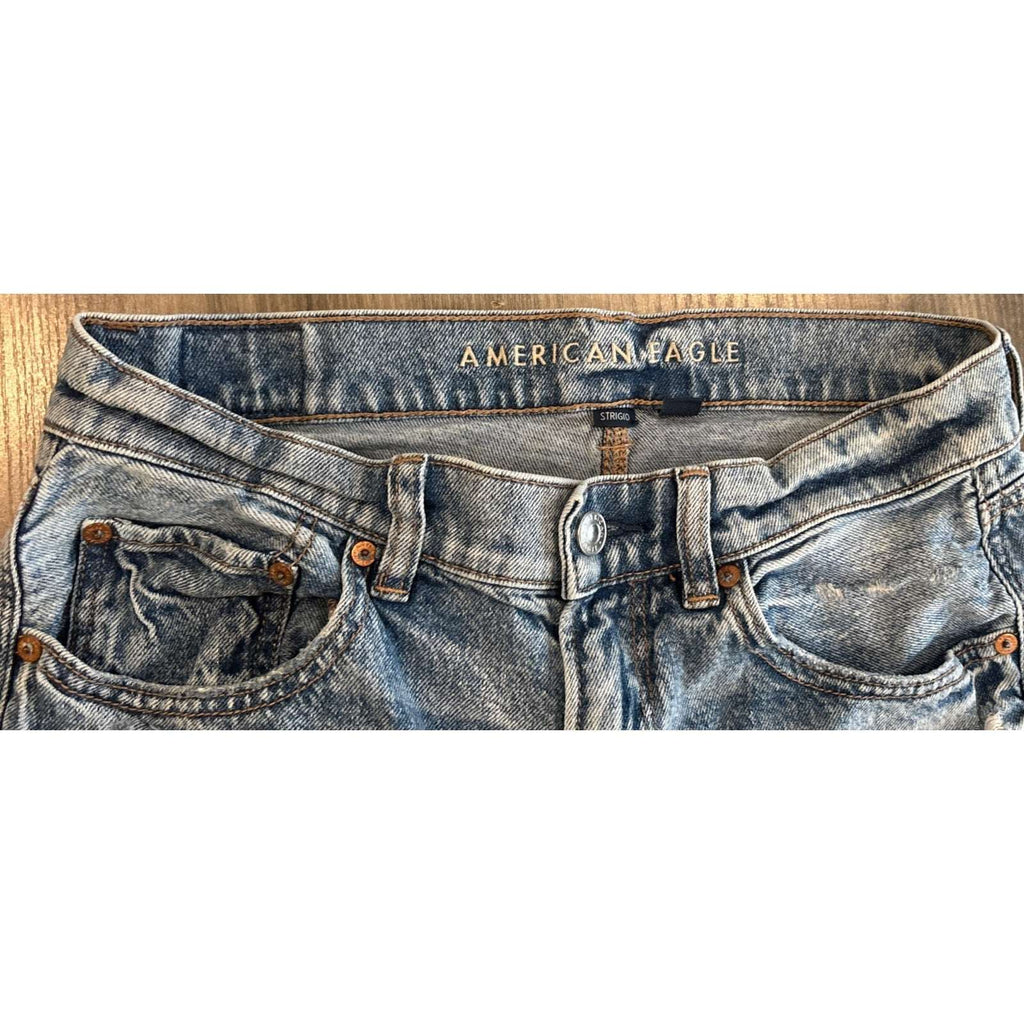 AE American Eagle Strigid Ripped Highest Waist Baggy Straight Jeans Size 8