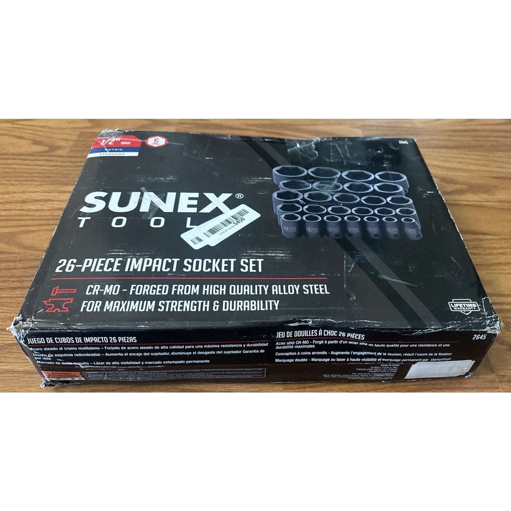 SUNEX Tools 1/2" DRIVE METRIC 6 POINT 26-PIECE IMPACT SOCKET SET NEW READ!