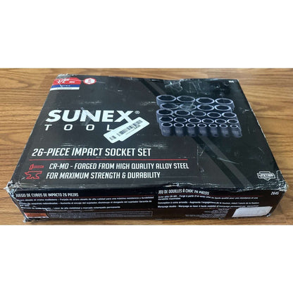 SUNEX Tools 1/2" DRIVE METRIC 6 POINT 26-PIECE IMPACT SOCKET SET NEW READ!