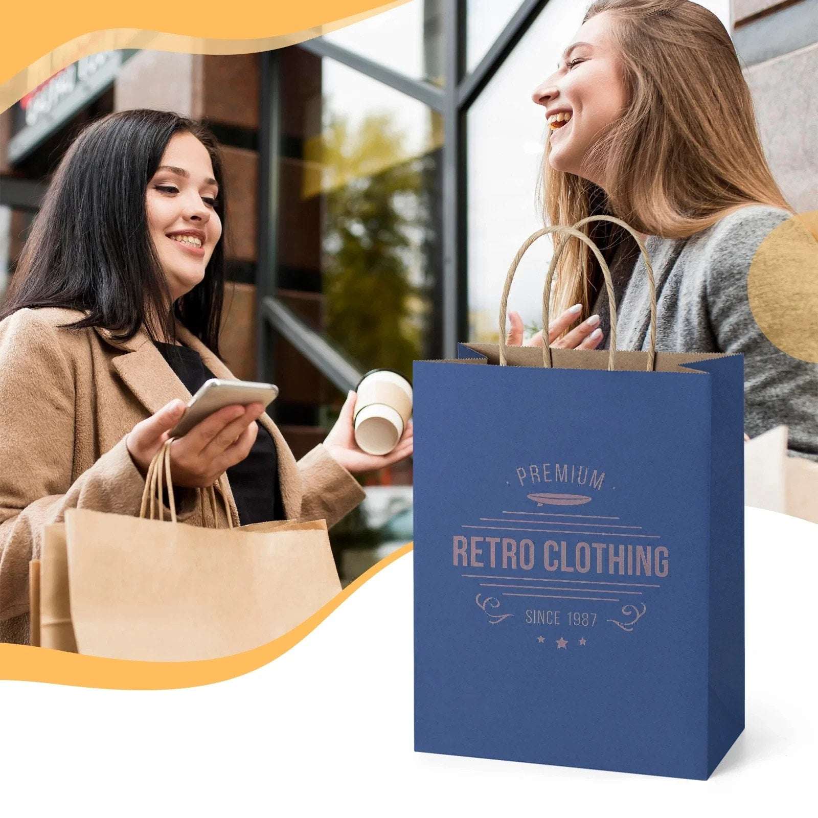 100Pcs Navy Blue Kraft Paper Gift Bags 8x4.25x10.5 Coastal Boutique Retail Gifts