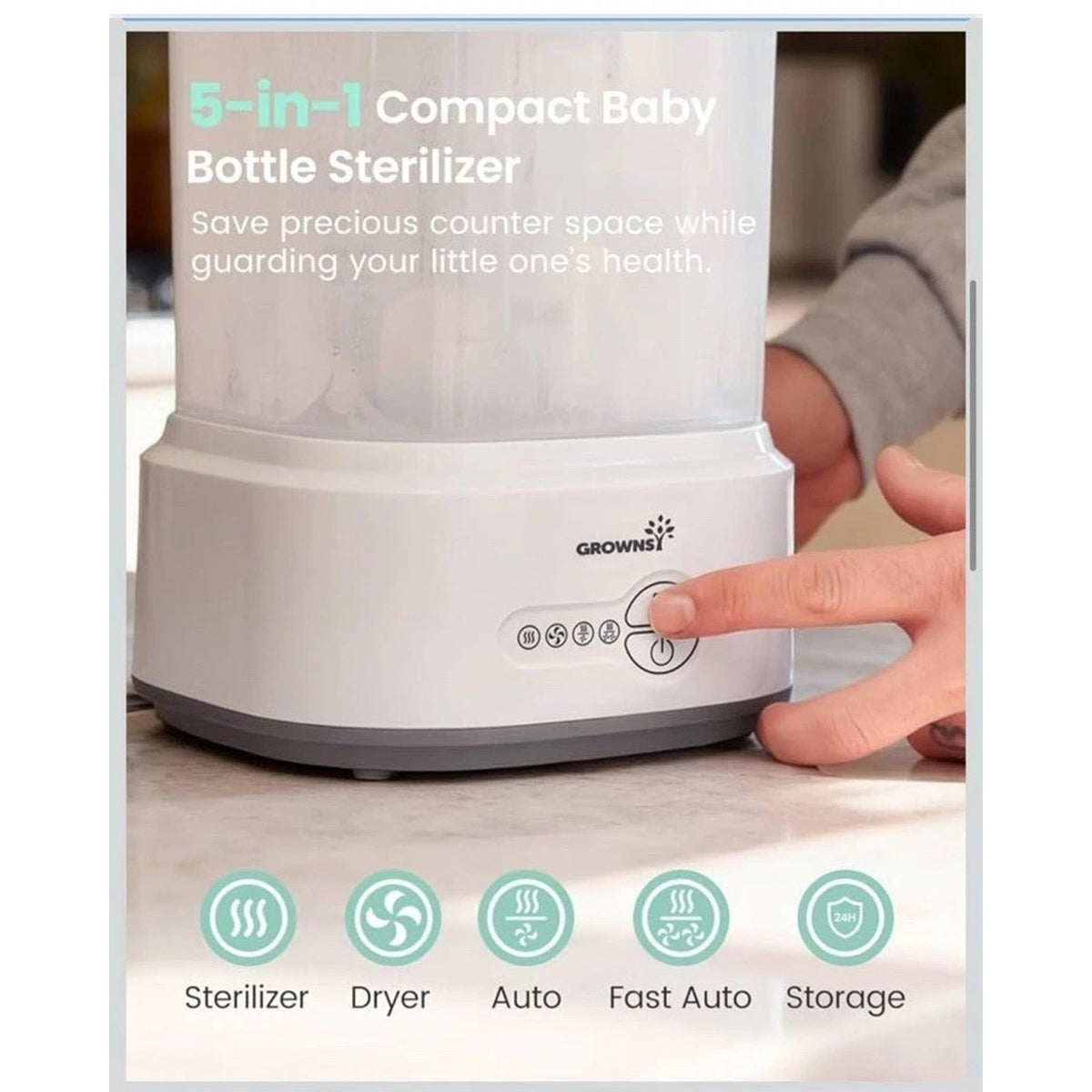 Grownsy Bottle Sterilizer and Dryer Model LS-BE916, Compact Electric Steam Baby